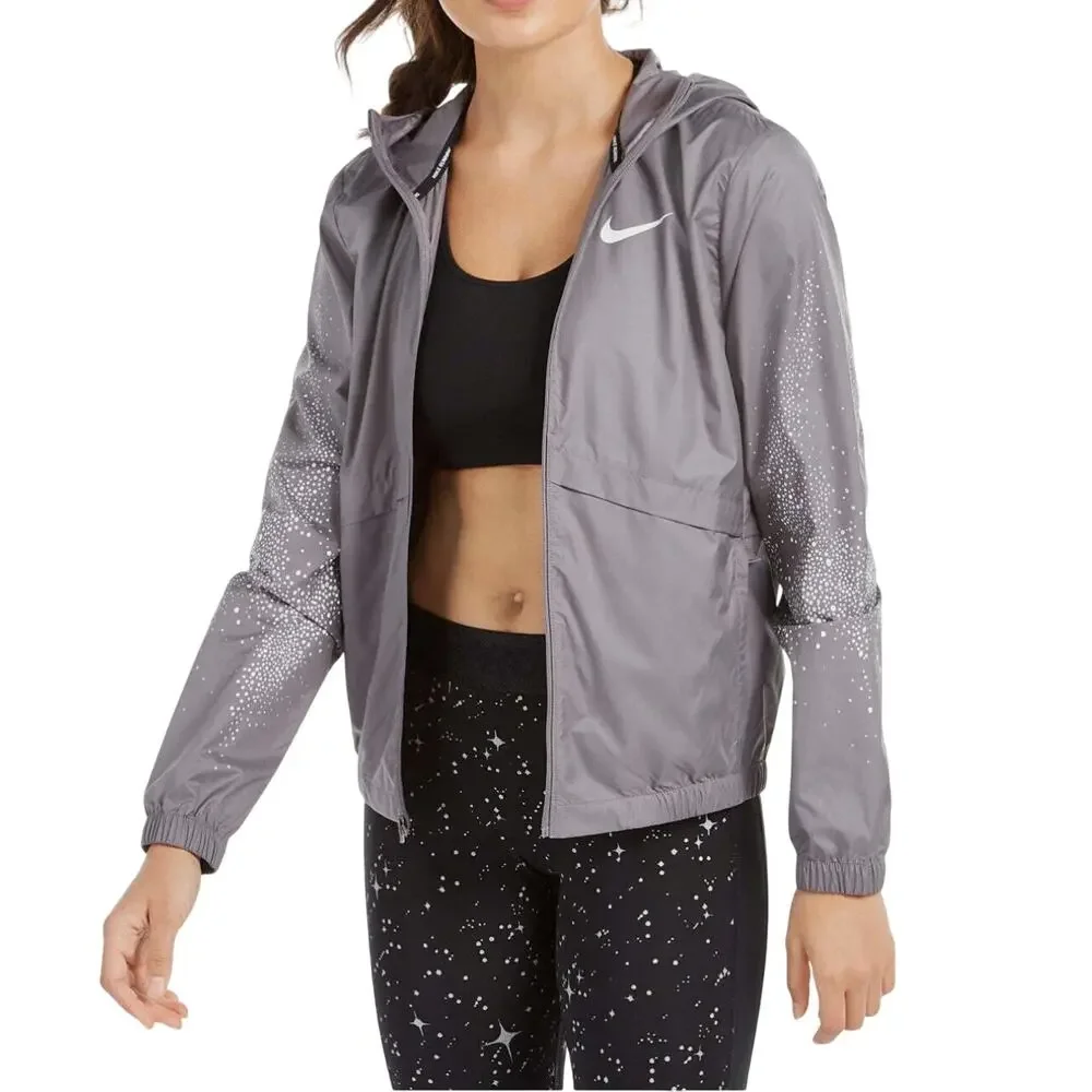 Nike Women's Essential Water Repellent Hooded Running Jacket M Gray Active
